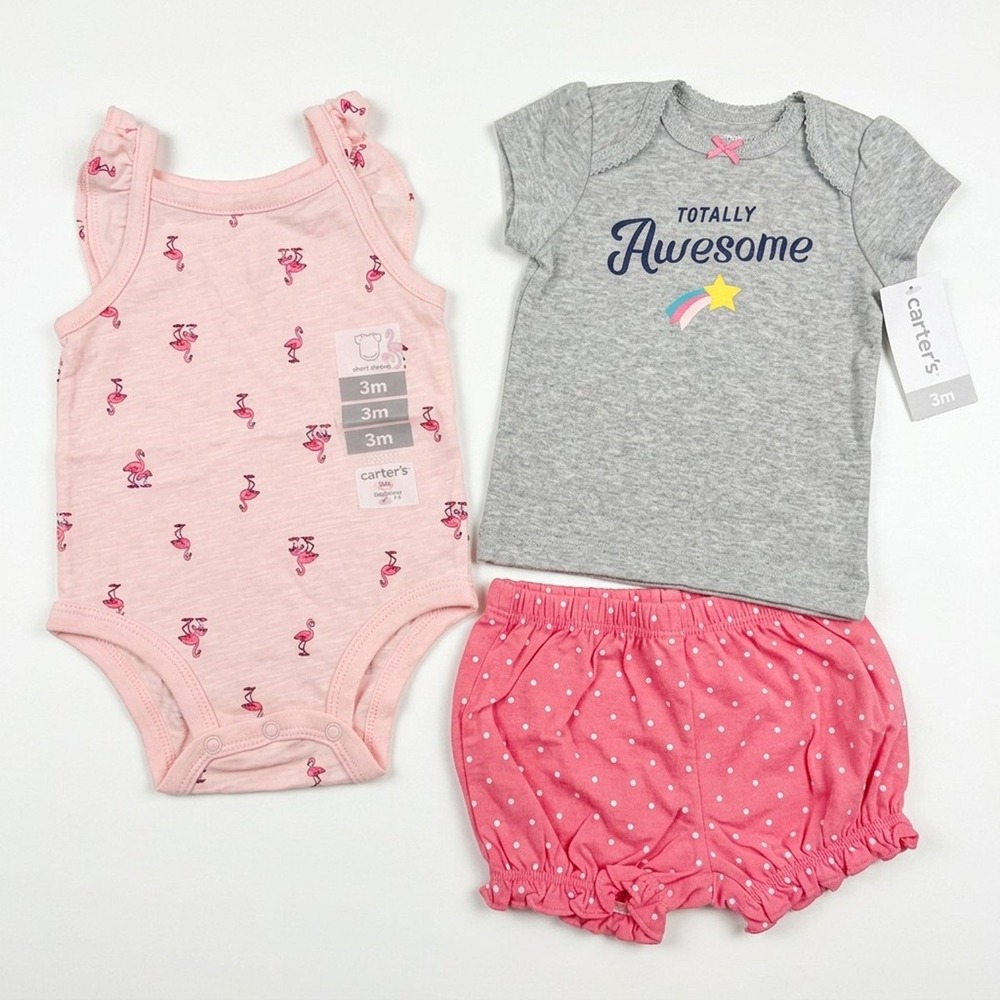 Carter's Baby Girl 3 Month Summer Clothes - Romper and Short Set - 100% Cotton